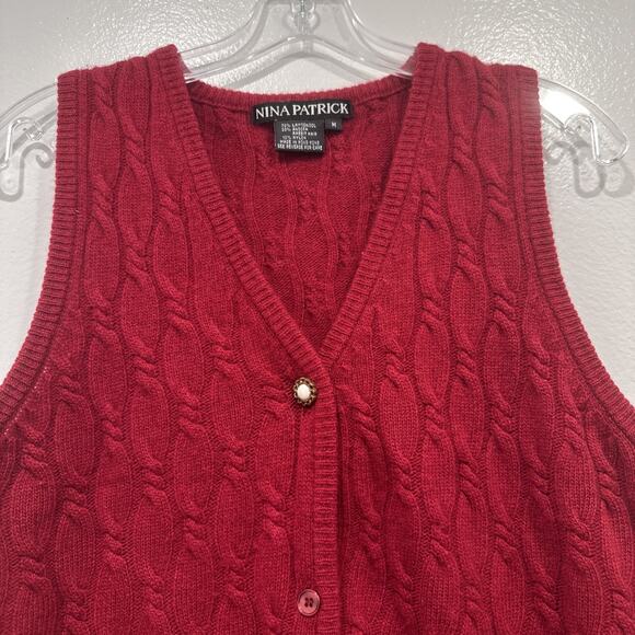 Vintage Nina Patrick Lambswool Angora Blend Sweater Vest Women’s Size Medium Red - Picture 3 of 7